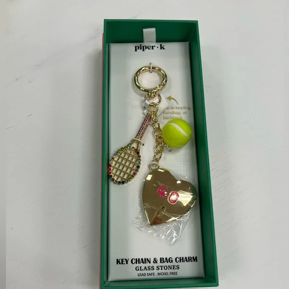 NWT ⚜️🎾⚜️ Piper K Gorgeous Tennis Racket and Ball Key Chain Bag Charm - Picture 3 of 9